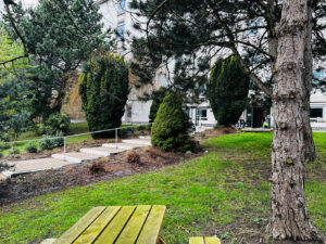 Espace de verdure à l'extérieur du bâtiment